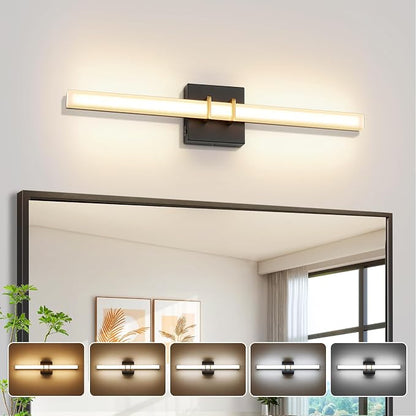 Modern Black and Brass Vanity Light Bar 24 Inch, 16W 5CCT Dimmable Bathroom Light Fixtures LED Wall Lighting Fixture