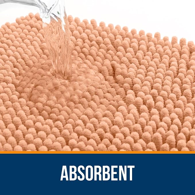 OLANLY Toilet Rugs U-Shaped 20x20, Soft Absorbent Chenille Contour Rugs | Peach, Quick-Drying Rubber Backing, Machine Washable Non-Slip Shaggy Bathroom Mat for Toilet, Home Decor Accessories