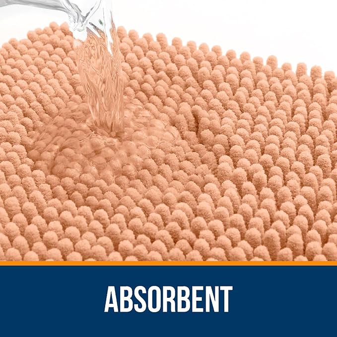 OLANLY Bathroom Runner Rugs 70x24, Extra Soft Absorbent Chenille Bath Rugs | Peach, Quick-Drying Rubber Backing, Machine Washable Long Bath Mat for Bathroom Floor, Tub and Shower, Home Decor Accessories