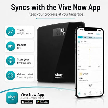Vive Smart Body Weight Scale (550lbs Capacity) - Heavy Duty Bariatric Digital Scale for BMI - Plus Size, Large Display - Bathroom Device for Health Extra Wide Base & Smartphone Connectivity