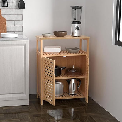 Bamboo Bathroom Storage Cabinet with 2 Doors, Bathroom Floor Freestanding Cabinets Organizer for Living Room, Kitchen, Entryway