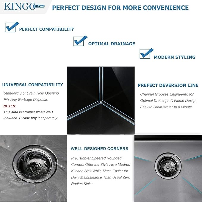 KINGO HOME 30 Inch Black Drop in Kitchen Sink, 30x18 Inch Gunmetal Black Single Bowl Stainless Steel Basin Topmount Kitchen Sink, 16 Gauge Metal Sink with Strainer