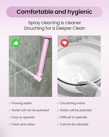 Portable Bidet for Travel & Camping - Manual Squeeze Handheld Peri Bottle for Feminine Hygiene, 3 Leak-Proof Seals, Extendable Sprayer with Rotating Nozzle for Men & Women (Light Purple, General)