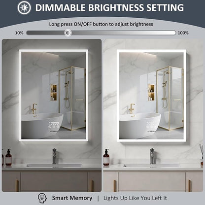ACEMIRO 24"×32" Bathroom Medicine Cabinet with Mirror, Surface or Recessed Lighted Medicine Cabinet, 3-Color Dimmable Lights, Defogger, Bathroom Mirror with Outlet, Clock&Temp Display, Door Left Open