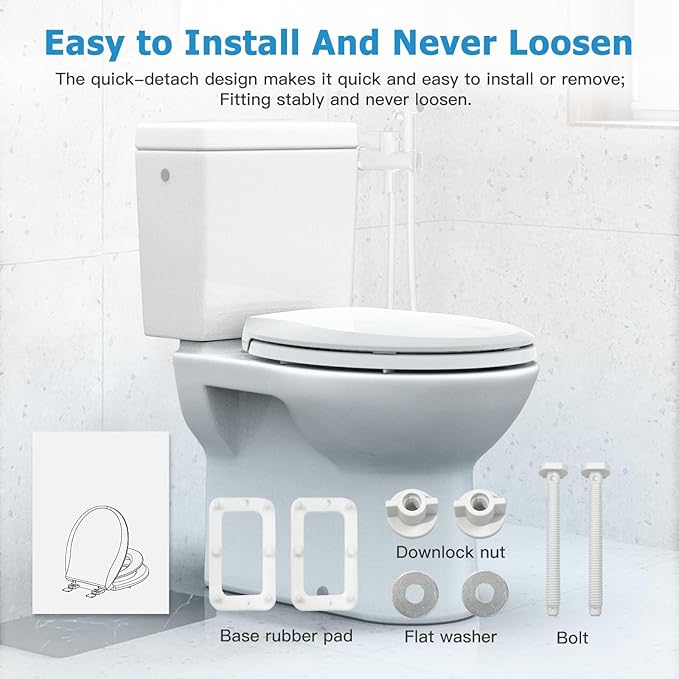 19" Elongated Potty Training Toilet Seat, Built-In Soft Quiet-Close Lid with Magnetic Blue Kids Seat and Non-Slip Design, Easy to Install and Clean