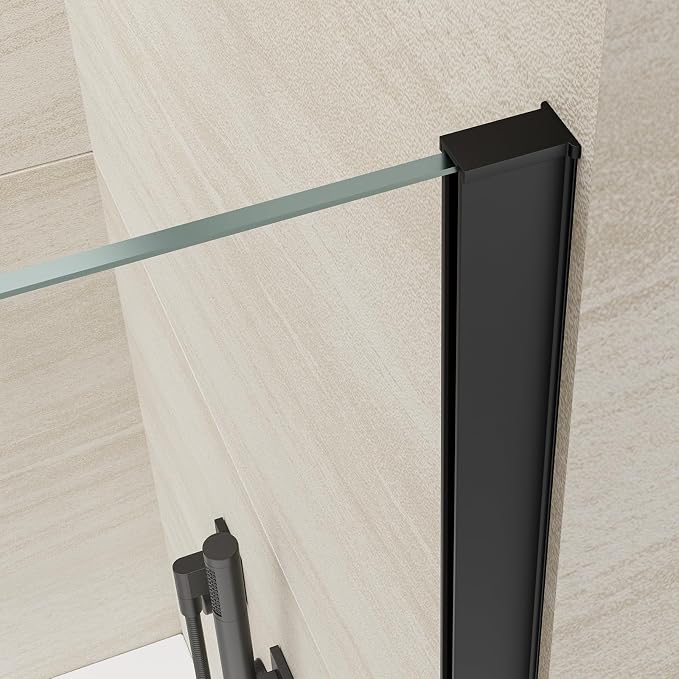 Bathtub Shower Screen 35" x 60" Shower Tub Wall Panel Matte Black | Tempered Glass 3/8 inch, Half Frameless Shower Wall Panel, Easy to clean Coating, Fixed Glass Shower Door With Hardware