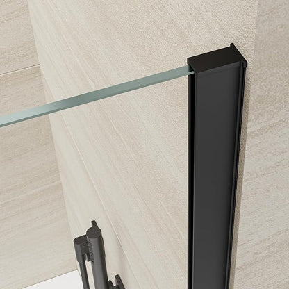 Bathtub Shower Screen 35" x 60" Shower Tub Wall Panel Matte Black | Tempered Glass 3/8 inch, Half Frameless Shower Wall Panel, Easy to clean Coating, Fixed Glass Shower Door With Hardware