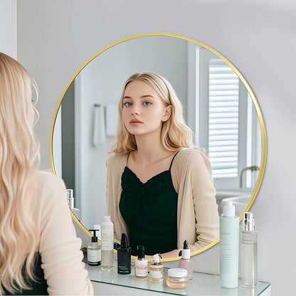BEAUTYPEAK 40 Inch Round Mirror, Metal Frame Circle Mirror, Gold | Wall Mounted for Entryway, Bathroom, Vanity, Living Room