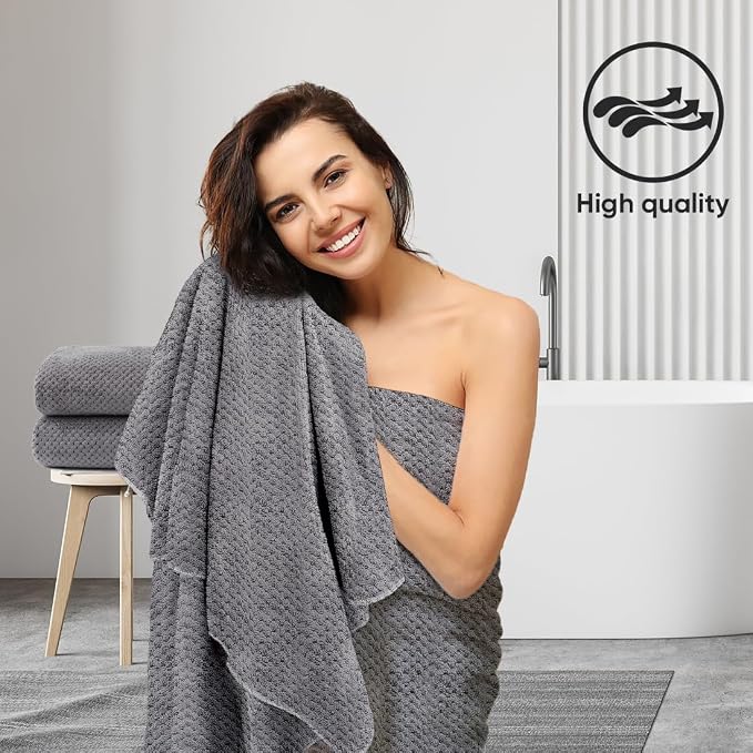 HOMEXCEL Bath Sheets 2PK, 35x70 in, Absorbent&Soft, Extra Large Bath Towel | Lightweight and Quick Drying Microfiber Towels for Bathroom, Yoga, SPA, Fitness, Grey