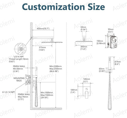 Aolemi Shower Faucet Set, High Pressure Shower System with 2-in-1 Handheld Sprayer, Wall Mount Fixture Combo with Rough-in Valve, 12 Inch Shower Head, Matte Black