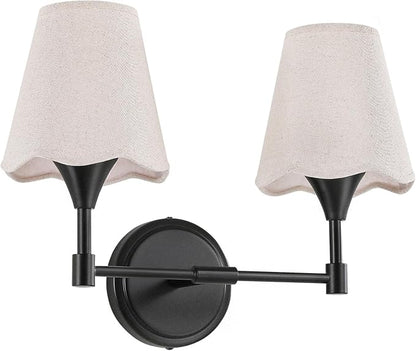 Black Bathroom Vanity Light Fixtures: Matte Black Vanity Lights Over Mirror with Flared Fabric Shade, Modern Bathroom Lighting Fixtures, 2 Light Wall Sconces Lighting for Bedroom Hallway Living Room