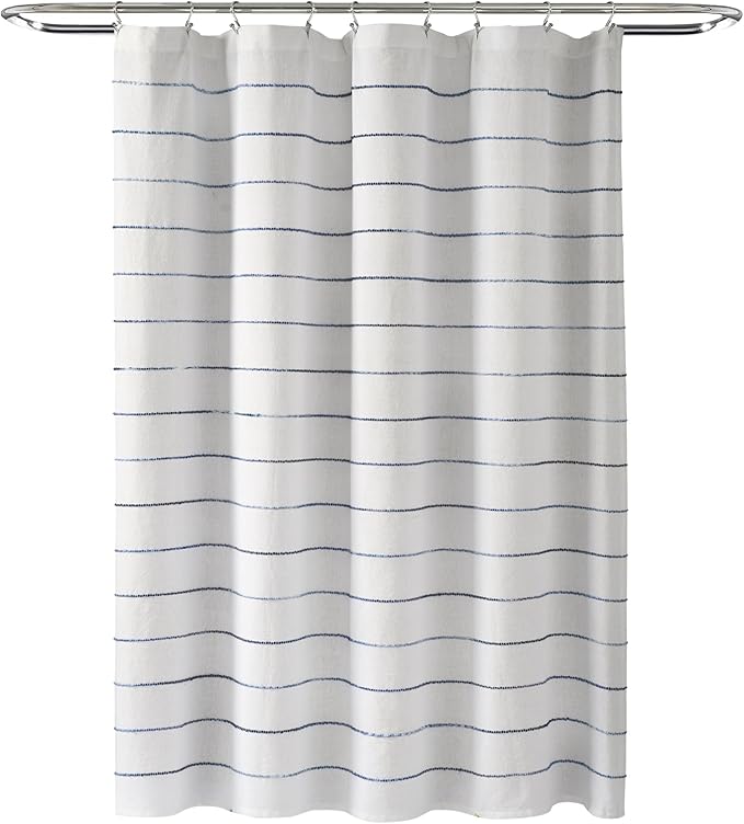 Lush Decor Ombre Stripe Yarn Dyed Cotton Shower Curtain, 72" W x 72" L, Navy & Multi - Fabric Shower Curtains - Striped Bathroom Curtain - Farmhouse & Coastal Decor
