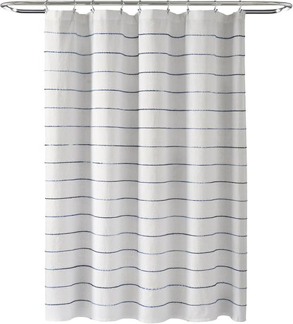 Lush Decor Ombre Stripe Yarn Dyed Cotton Shower Curtain, 72" W x 72" L, Navy & Multi - Fabric Shower Curtains - Striped Bathroom Curtain - Farmhouse & Coastal Decor