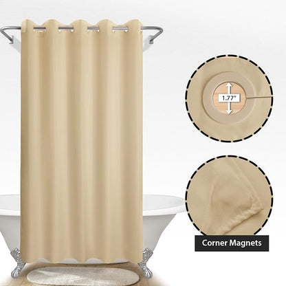 River Dream Extra Long Shower Curtain No Hooks or Liner Needed, Beige | Soft Microfiber, 84" Long Fabric Shower Curtain Set Waterproof, Bottom Magnets, Machine Washable, 71W x 86H(84H)