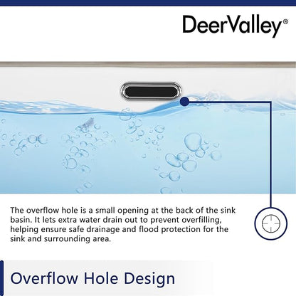 DeerValley DV-1U0132 Undermount Bathroom Sink 27.56"x15.87" White Rectangular Ceramic Sink Bathroom Wash Basin with Overflow Hole