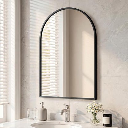 Arched Black Bathroom Mirrors for Wall, 20x30-Inch Bathroom Mirror for Over Sink, Wall Vanity Mirror with Matte Metal Frame and HD Shatter-Proof Glass for Entryway, Living Room, Bedroom