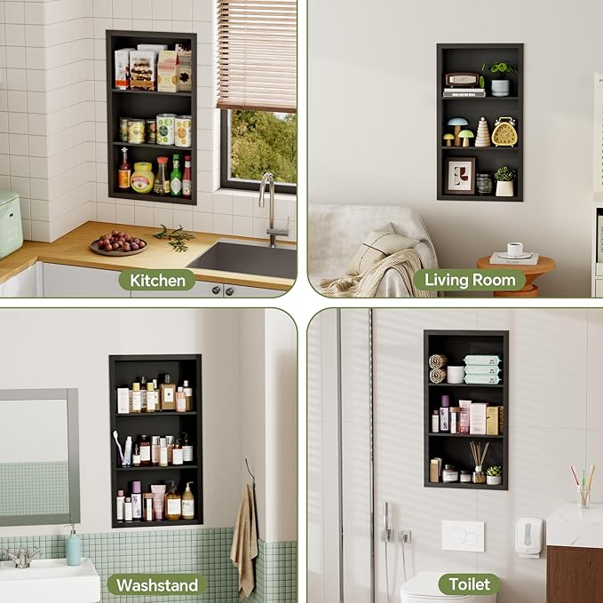 14x24 Medicine Cabinet Recessed Stainless Steel, 3-Tier, Medicine Cabinet Organizer,Stainless Steel Wall Niche, Bathroom Wall Cabinet, Recessed Bathroom Cabinet, Cabinet recessed Wall Cabinet