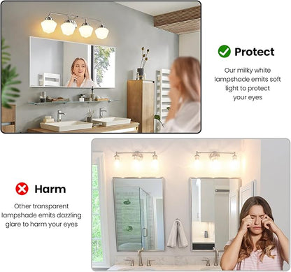 Bathroom Vanity Light Fixtures: 4-Lights Brushed Nickel Vintage Light Fixtures for Bathroom Above Mirror, Wall Lights Indoor with Frosted Milky Glass for Bath Bedroom