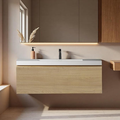 42" Bathroom Vanity with Sink, Floating Vanity with Resin Countertop & 1 U-Shaped Interiors, Wall-Mounted Bathroom Storage Cabinet with Soft-Close Drawers for Home, Easy to Clean, Wood