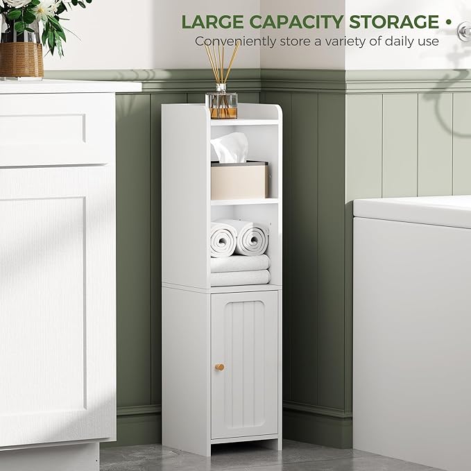 BEWISHOME Small Bathroom Cabinet, Narrow Storage Cabinet with Anti-Tip & Adjustable Shelves, Bathroom Organizers and Storage Cabinets for Small Spaces, 7.9" D x 7.9" W x 31.5" H, White YYG06W
