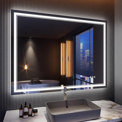 48x36 Inch RGB LED Bathroom Mirror with Lights | Front and RGB Backlit, Dimmable, Memory, Anti Fog, Shatterproof, Horizontal/Vertical, Lighted Mirrors for Bathroom Wall