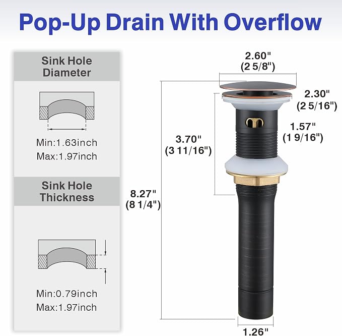 Bathroom Faucet with Sprayer, Oil Rubbed Bronze Single Hole Pop-Up Drain | Kablle Single Handle Pull Out 1 or 3 Hole Laundry Bar Basin Faucet with Deck Plate, KBL-7002ORB-CL