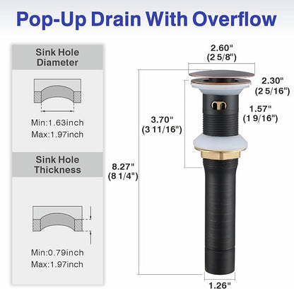 Bathroom Faucet with Sprayer, Oil Rubbed Bronze Single Hole Pop-Up Drain | Kablle Single Handle Pull Out 1 or 3 Hole Laundry Bar Basin Faucet with Deck Plate, KBL-7002ORB-CL