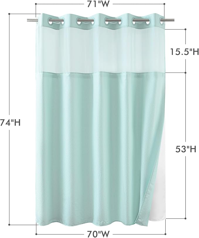 No Hook Shower Curtain with Snap-in Liner, Embossed Waffle Design Fabric Shower Curtain for Bathroom, Soft & Lightweight, 71x74, Sky Blue