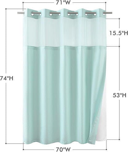 No Hook Shower Curtain with Snap-in Liner, Embossed Waffle Design Fabric Shower Curtain for Bathroom, Soft & Lightweight, 71x74, Sky Blue