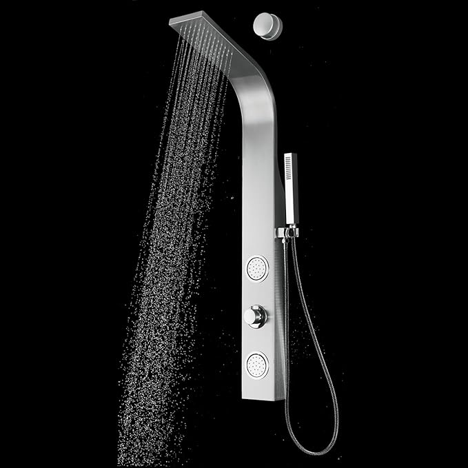 Blue Ocean 48" Stainless Steel SPS88213B Shower Panel Tower Column with Rainfall Shower Head and Handheld Shower (with hot/cold vavle) (Compact)