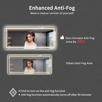 Bathroom Mirrors for Wall, 88x38 Inch Gradient Front and Backlight Big Lighted Mirror, 3 Colors Dimmable CRI>90 Double Lights, IP54 Enhanced Anti-Fog, LED Mirror for Bathroom