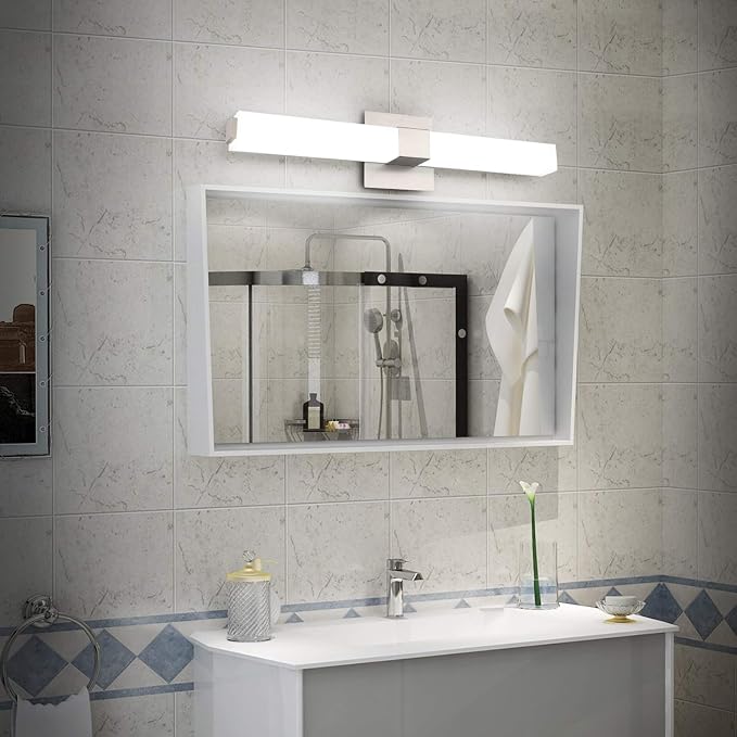 LED Bathroom Vanity Light - 24 inch Brushed Nickel Vanity Lights - Modern Bathroom Light Fixtures Over Mirror 6000K Cool White