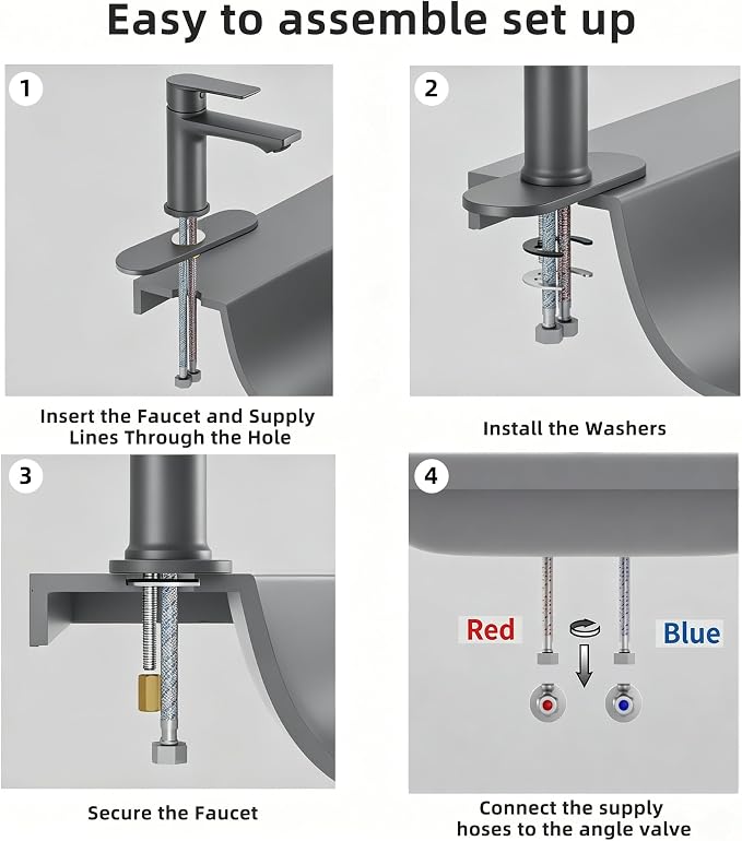 BELZ Grey Bathroom Faucet, Lead-Free 1 or 3 Hole (4") Vanity Sink Faucet | NSF372 Certified, Rustproof & Splash-proof Aerator, Single Handle Modern Design with Pop-up drain & Hoses, Easy DIY Install