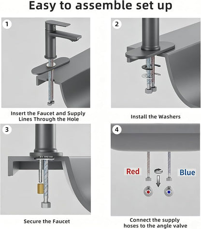 BELZ Grey Bathroom Faucet, Lead-Free 1 or 3 Hole (4") Vanity Sink Faucet | NSF372 Certified, Rustproof & Splash-proof Aerator, Single Handle Modern Design with Pop-up drain & Hoses, Easy DIY Install