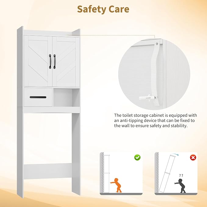 GarveeHome Over the Toilet Storage, Anti-Tip, Adjustable Shelf, White | Bathroom Cabinet, Toilet Paper Holder, Sturdy Build, for Bathroom Restroom Laundry