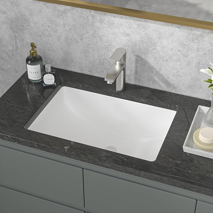 Sarlai Undermount Bathroom Sink - 20.5 x 14.5 inch Rectangular White Ceramic Vessel Sink with Overflow, Modern Vanity Art Basin, Interior Bowl Size 18.3" x 12.3"
