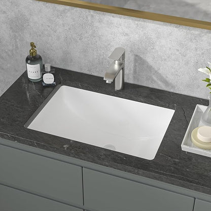 Sarlai Undermount Bathroom Sink - 20.5 x 14.5 inch Rectangular White Ceramic Vessel Sink with Overflow, Modern Vanity Art Basin, Interior Bowl Size 18.3" x 12.3"