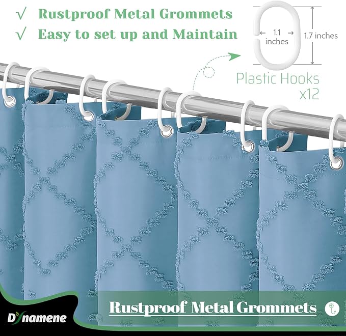 Extra Long Boho Shower Curtain Geometric 72"x96" Moonlight Blue | 96 Inch Tall, Elegant Tassel, Lightweight Textured Fabric, Water Repellent, Washable, Hotel Spa, for Bathroom/Dorm 12 Hooks