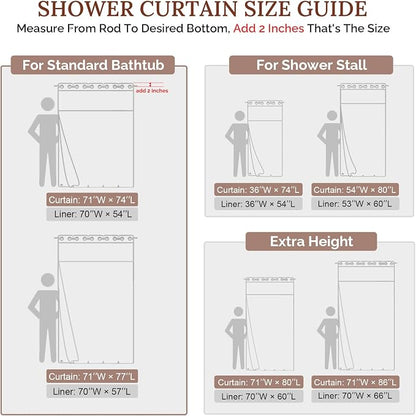 RiverDream Farmhouse No Hook Shower Curtain with Snap-in Liner,Orange,71x74 | Snap on Fabric Liner,Heavy Duty,Quick Dry,Mesh Top Window,With Bottom Magnets,Washable,with Tassels,Standard Size