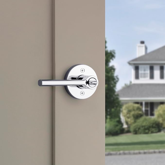 Kwikset Lisbon Round Entry Door Knob with Lock and Key, Secure Keyed Handle Exterior, Front Entrance and Bedroom, Polished Chrome, Pick Resistant SmartKey Rekey Security
