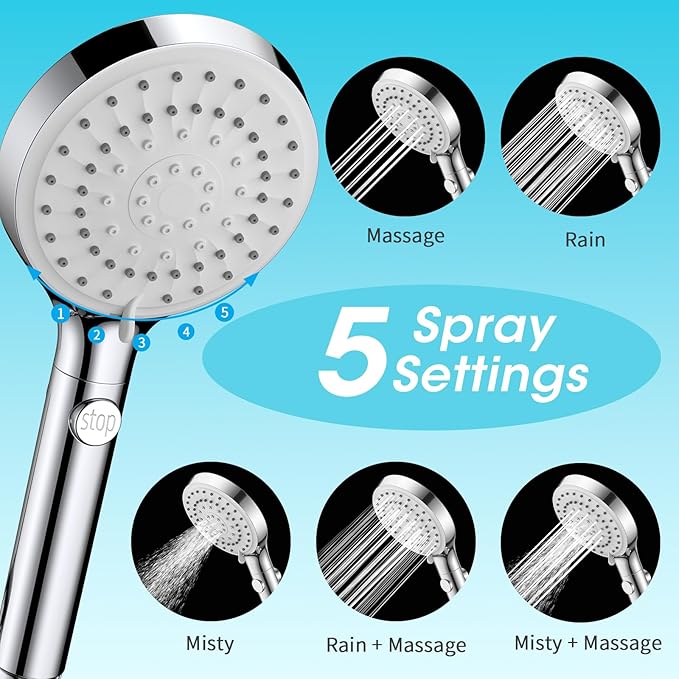 FASDUNT High Pressure Filtered Handheld Shower Head with Hose, Chrome | 80" Long Stainless Steel Hose, ON/OFF Switch for Pets Bath, Filter Beads for Hard Water, Remove Chlorine & Reduce Dry Skin