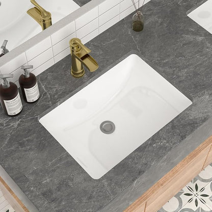 Mocoloo Undermount Bathroom Sink 20" x 14" Rectangle White Ceramic Bathroom Sink 8 Inch with Vertical Sides and Overflow Drain Porcelain Rectangular Undermount Vanity Sinks Interior Size 18 x 11