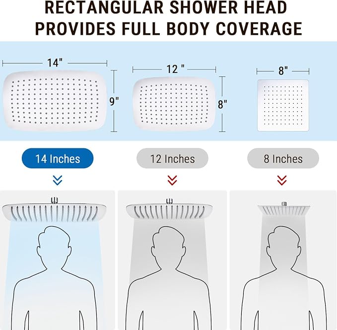 G-Promise All Metal 14" Rain Shower Head with Handheld for Bathroom Upgrade | All Metal, Built to Last, Easy Install, Adjustable Height & Angle for All Heights, Extra Long Hose, Modern Upgrade