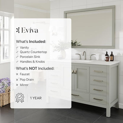 Eviva Aberdeen 54 in. Gray Single Sink Bath Vanity with Carrara Quartz Top and Undermount Porcelain Sink