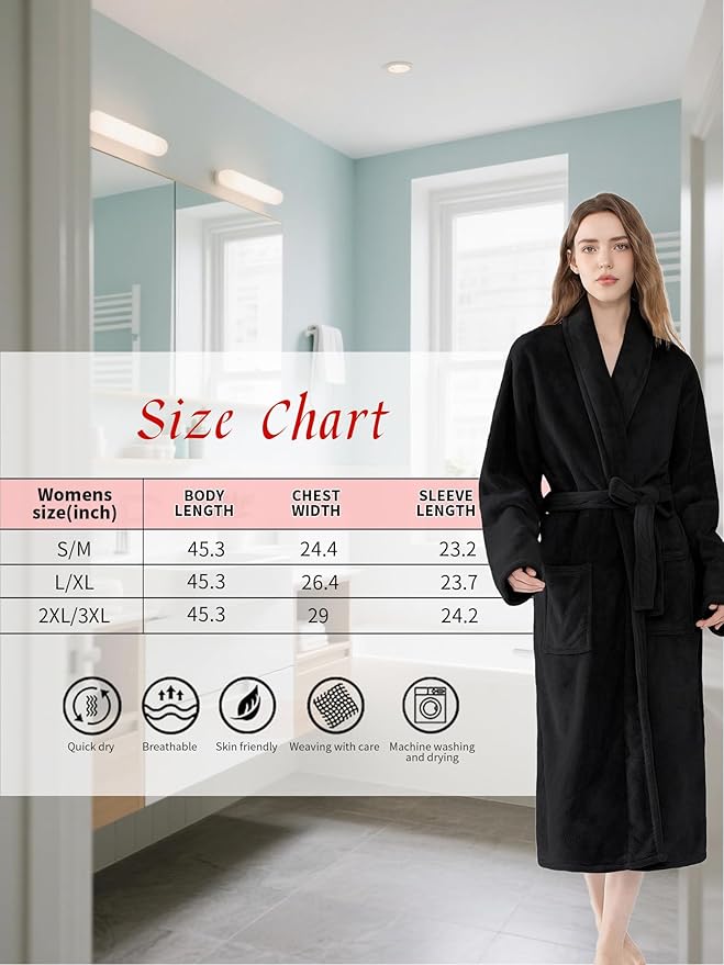 Soft Robe For Women，Warm Plush Bath Robes Female，Spa Towel After Shower Lightweight Long Bathrobe