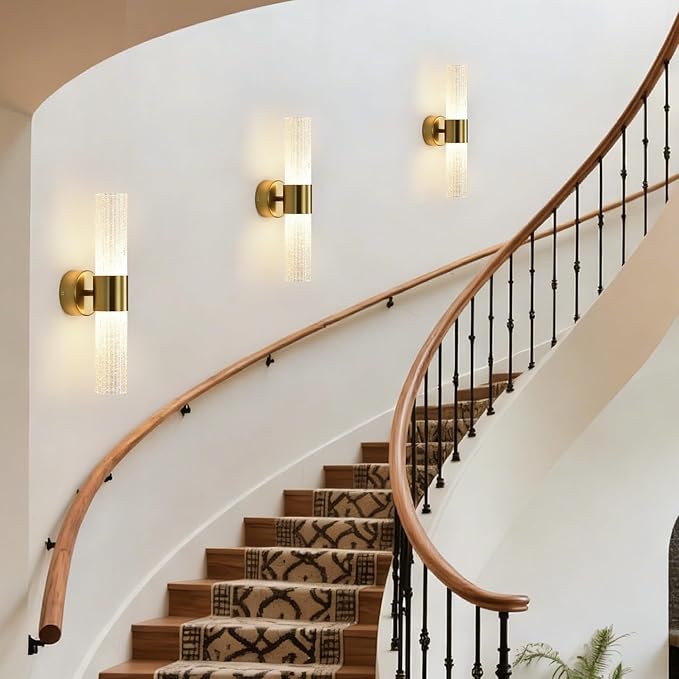 Gold Wall Sconces Set of 2, LED Dimmable Modern Crystal Wall Sconces Set of Two, Gold Wall Light, for Bedroom, Living Room, Dining Room, Dimmable LED 0-32W with Light Source,Hardwiring