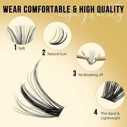 QUEWEL Lash Clusters 320Pcs 30D C Curl Lash Cluster Eyelash Extensions | Cluster Lashes Mix12-18mm Individual Eyelashes Clusters Wispy Lash Clusters Thin Band Soft to Use at Home(30D C Mix12-18)