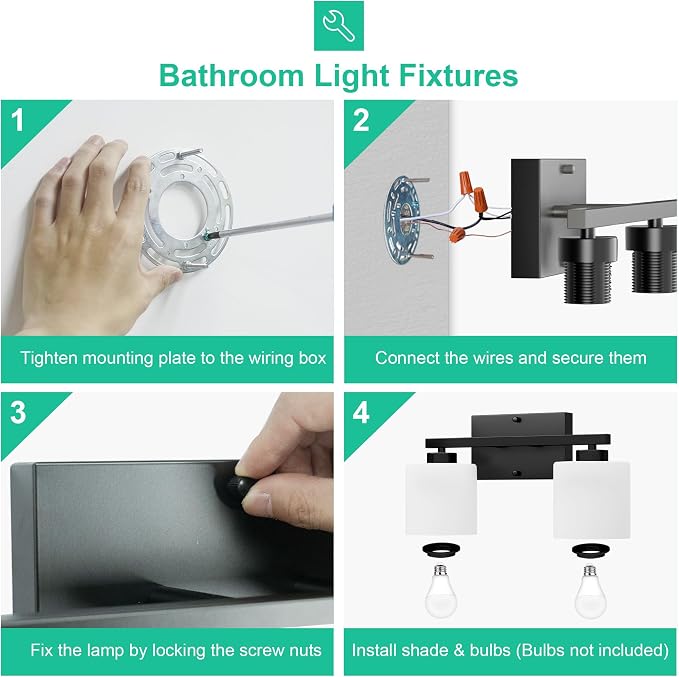 Honesorn Bathroom Light Fixtures Black, 2-Light Vanity Lights Over Mirror | Modern Bathroom Vanity Light with Milky White Frosted Shades, Wall Mounted Bathroom Lights, E26 Socket (Bulbs Not Included)