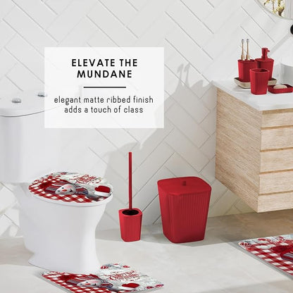Clara Clark Christmas Bathroom Accessory Set - 22PC, Complete Set + Bath Rugs, Modern, Red & White, Polyester | 22 Piece Complete Xmas Bathroom Set with Toothbrush Holder, Soap Dispenser, Soap Dish, Toilet Brush, and Bathroom Trash Can