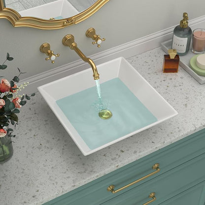 Square Bathroom Vessel Sink | Beslend 16"x16" Inch White Ceramic Porcelain Sink Above Counter Art Sink Basin